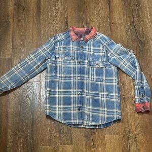 BDG Urban Outfitters Plaid Flan, Shirt Women's M Blue Red LS Distressed Buttn Up